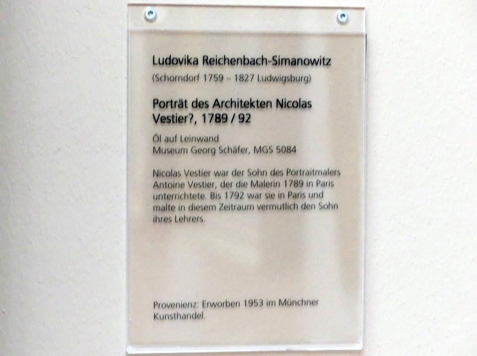 Ludovika Reichenbach Simanowitz (1790), Portrait des Architekten Nicolas Vestier ?, Schweinfurt, Museum Georg Schäfer, Saal 10, um 1789–1792, Bild 2/2