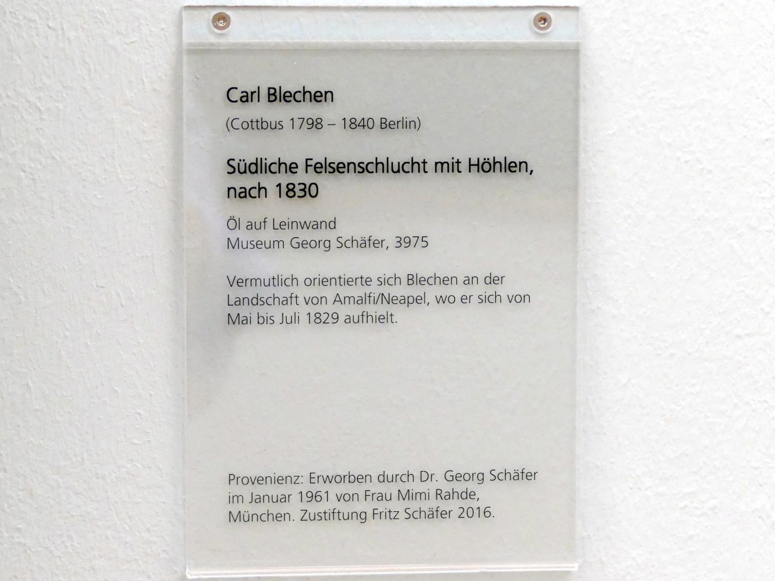 Carl Blechen (1822–1837), Südliche Felsenschlucht mit Höhlen, Schweinfurt, Museum Georg Schäfer, Saal 11, nach 1830, Bild 2/2
