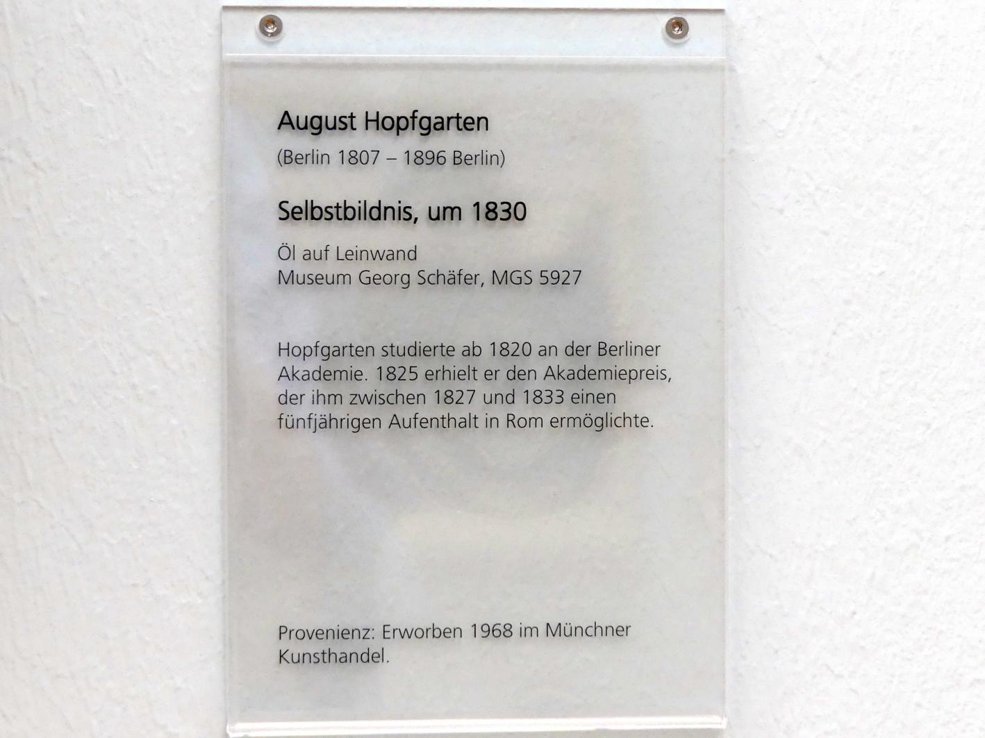 August Ferdinand Hopfgarten (1830), Selbstbildnis, Schweinfurt, Museum Georg Schäfer, Saal 11, um 1830, Bild 2/2