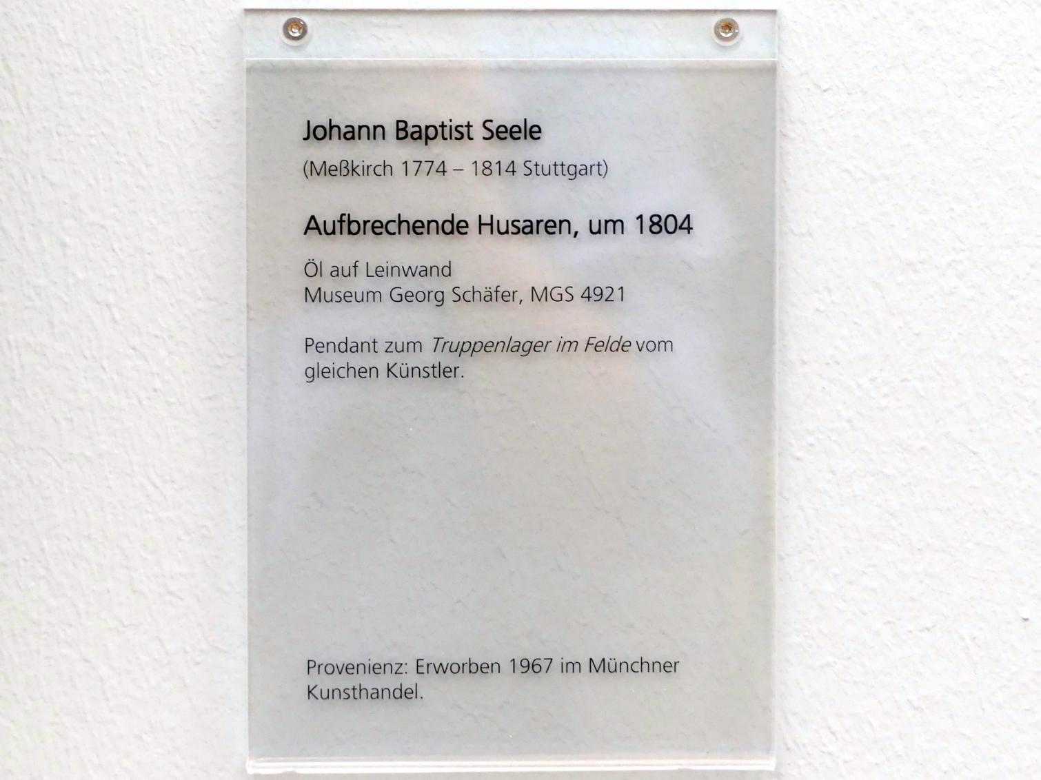 Johann Baptist Seele (1801–1809), Aufbrechende Husaren, Schweinfurt, Museum Georg Schäfer, Saal 13, um 1804, Bild 2/2