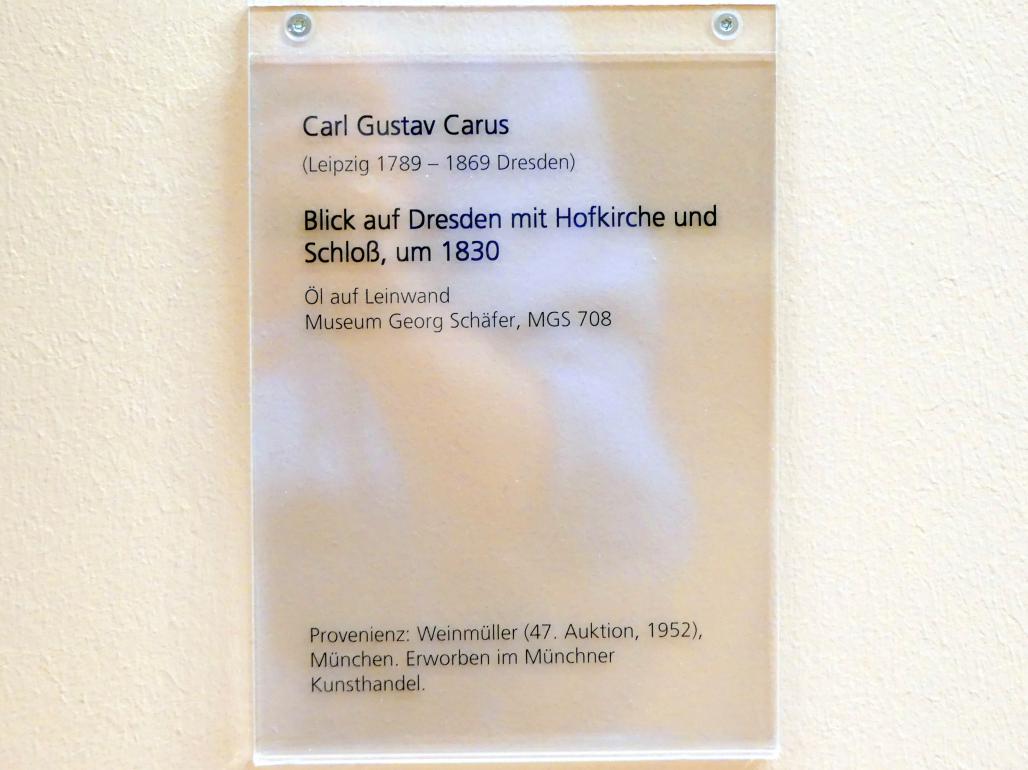 Carl Gustav Carus (1819–1845), Blick auf Dresden mit Hofkirche und Schloss, Schweinfurt, Museum Georg Schäfer, Saal 14, um 1830, Bild 2/2
