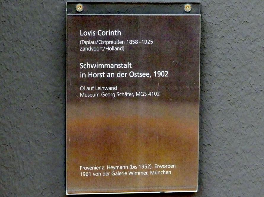 Lovis Corinth (1891–1925), Schwimmanstalt in Horst an der Ostsee, Schweinfurt, Museum Georg Schäfer, Saal 2, 1902, Bild 2/2