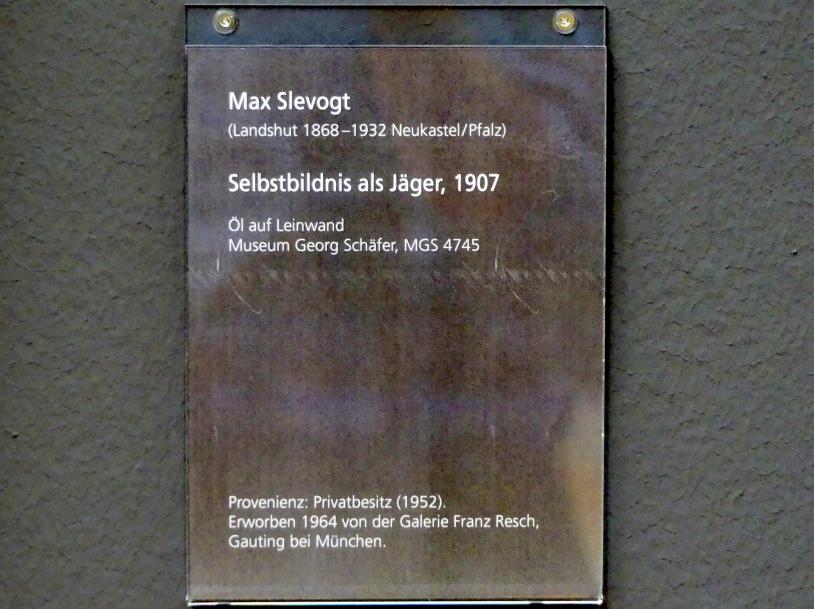 Max Slevogt (1886–1931), Selbstbildnis als Jäger, Schweinfurt, Museum Georg Schäfer, Saal 2, 1907, Bild 2/2