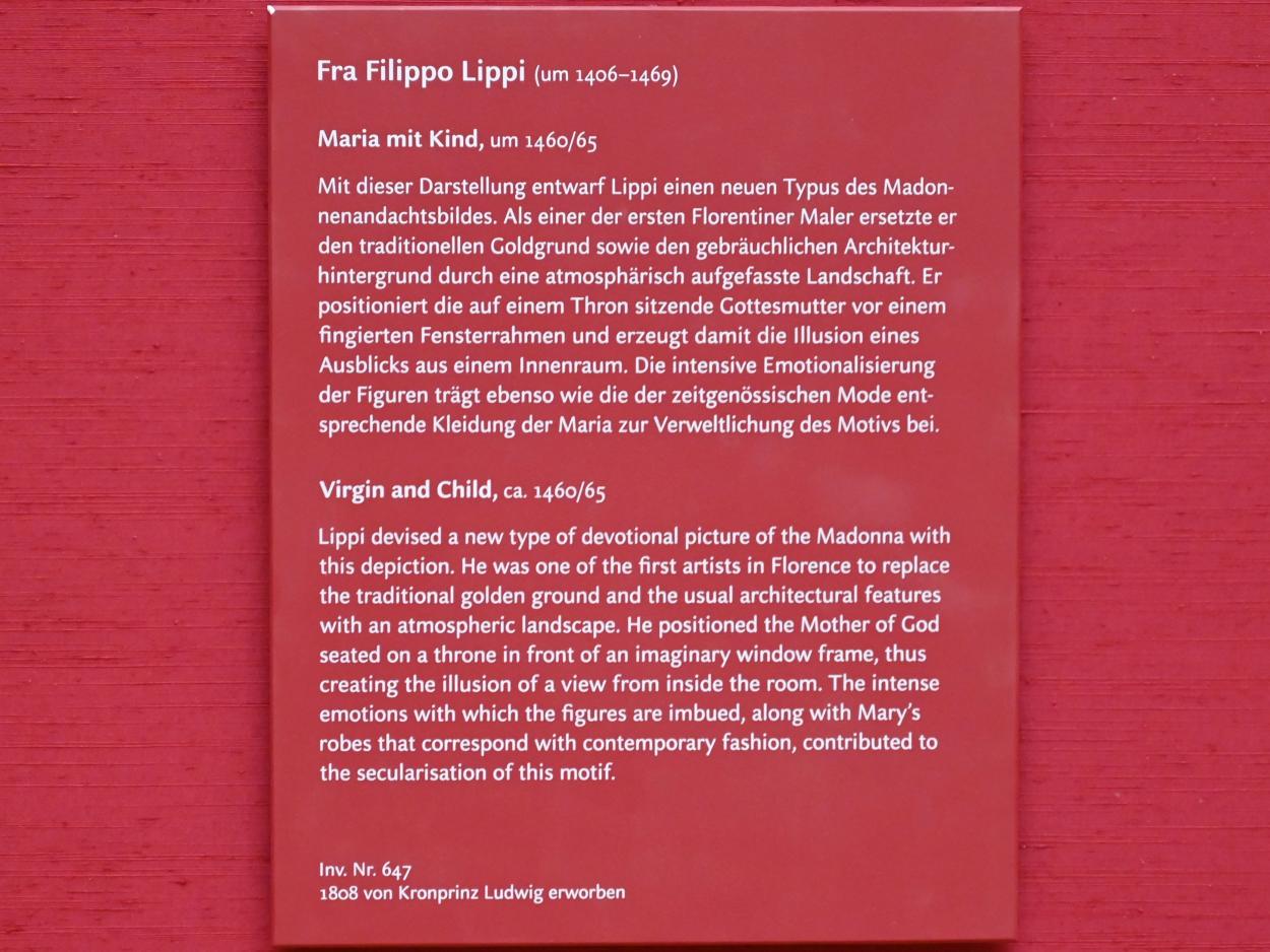 Fra Filippo Lippi (1426–1462), Maria mit Kind, München, Alte Pinakothek, Obergeschoss Saal IV, um 1460–1465, Bild 2/2