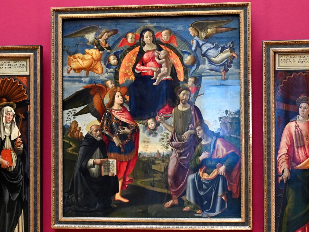 Domenico Ghirlandaio (1473–1494), Drei Tafeln des Hochaltars von S. Maria Novella in Florenz, Florenz, Basilika Santa Maria Novella, jetzt München, Alte Pinakothek, Obergeschoss Saal IV, um 1490–1494, Bild 2/6