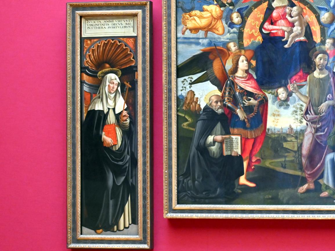 Domenico Ghirlandaio (1473–1494), Drei Tafeln des Hochaltars von S. Maria Novella in Florenz, Florenz, Basilika Santa Maria Novella, jetzt München, Alte Pinakothek, Obergeschoss Saal IV, um 1490–1494, Bild 3/6