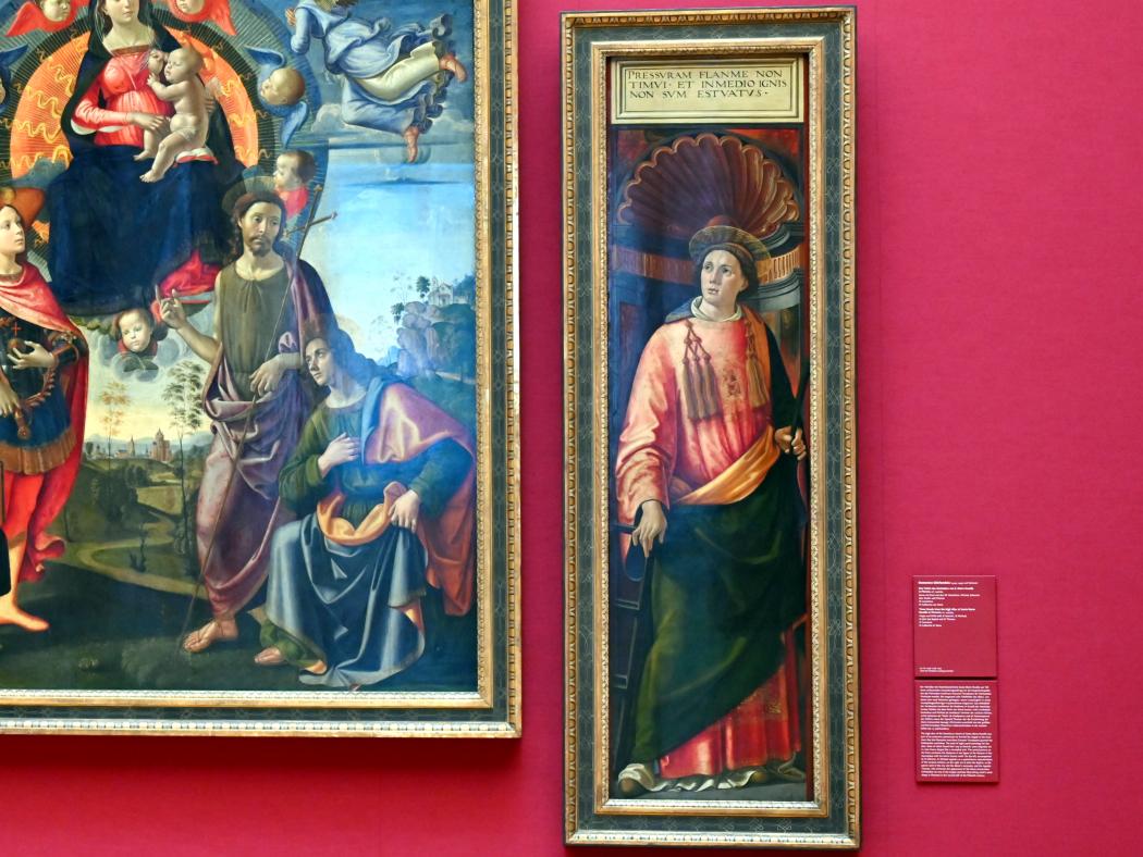 Domenico Ghirlandaio (1473–1494), Drei Tafeln des Hochaltars von S. Maria Novella in Florenz, Florenz, Basilika Santa Maria Novella, jetzt München, Alte Pinakothek, Obergeschoss Saal IV, um 1490–1494, Bild 4/6