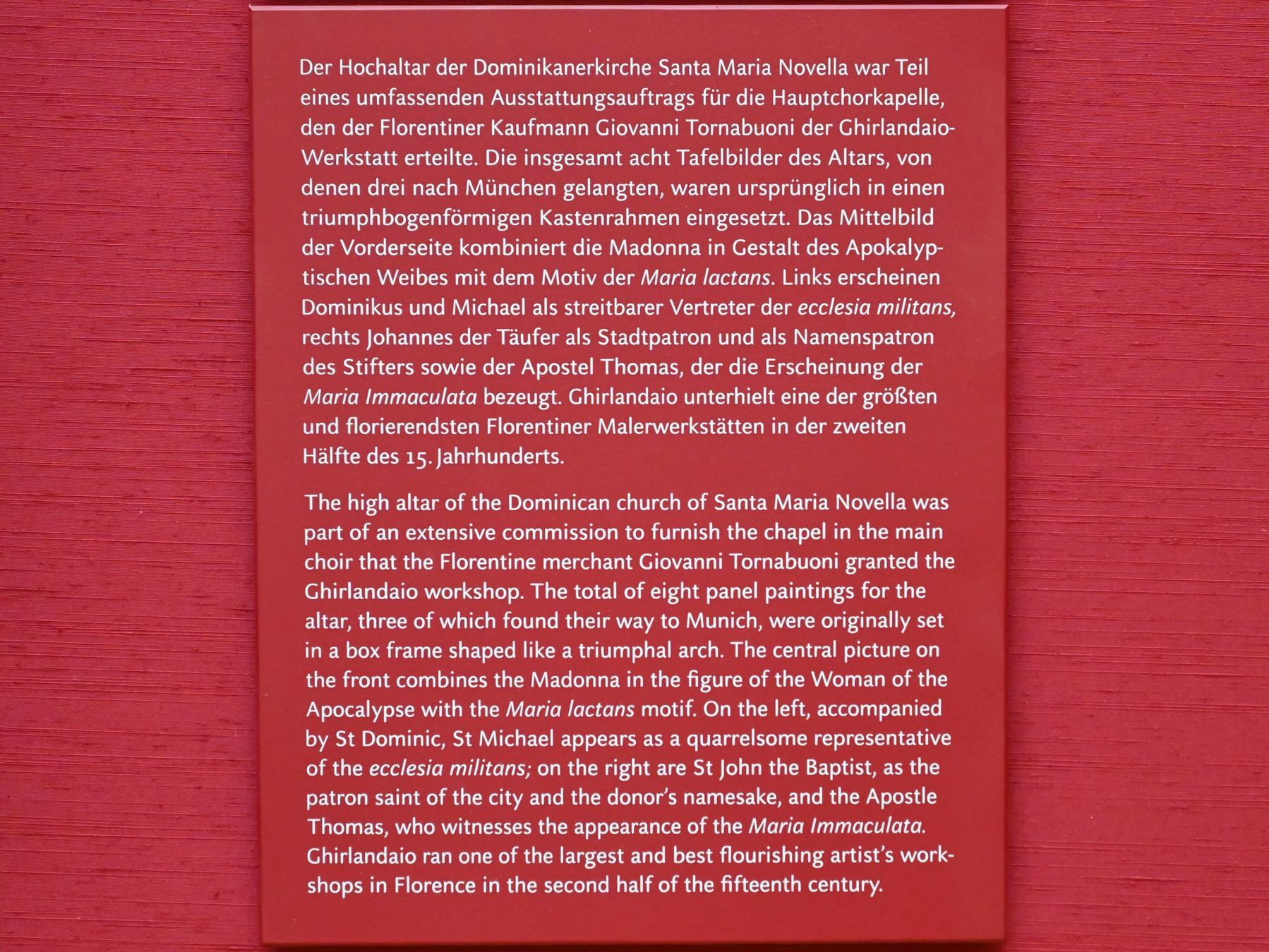 Domenico Ghirlandaio (1473–1494), Drei Tafeln des Hochaltars von S. Maria Novella in Florenz, Florenz, Basilika Santa Maria Novella, jetzt München, Alte Pinakothek, Obergeschoss Saal IV, um 1490–1494, Bild 6/6