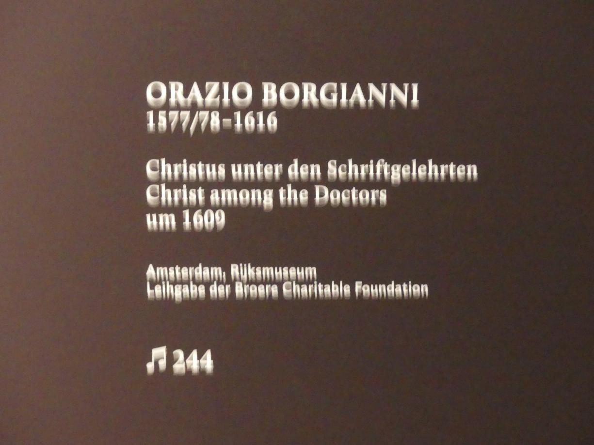 Orazio Borgianni (1600–1611), Christus unter den Schriftgelehrten, München, Alte Pinakothek, Ausstellung "Utrecht, Caravaggio und Europa" vom 17.04.-21.07.2019, Christus: Christus unter den Schriftgelehrten, um 1609, Bild 2/2