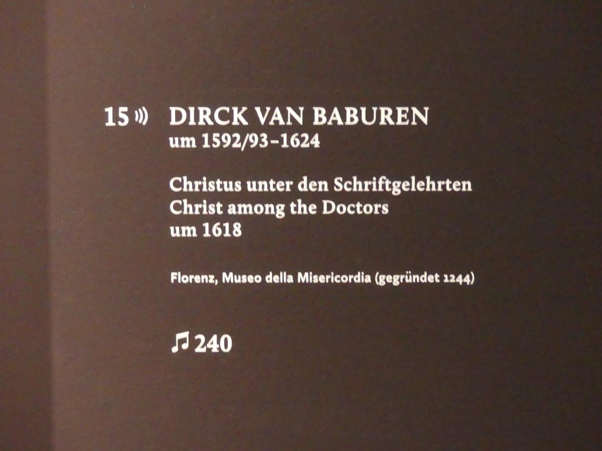 Dirck van Baburen (1617–1623), Christus unter den Schriftgelehrten, München, Alte Pinakothek, Ausstellung "Utrecht, Caravaggio und Europa" vom 17.04.-21.07.2019, Christus: Christus unter den Schriftgelehrten, um 1618, Bild 2/2