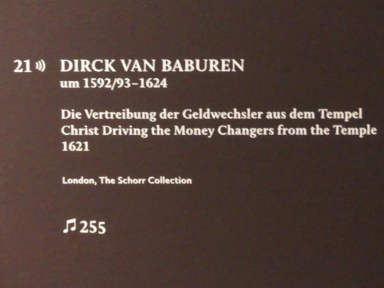 Dirck van Baburen (1617–1623), Die Vertreibung der Geldwechsler aus dem Tempel, München, Alte Pinakothek, Ausstellung "Utrecht, Caravaggio und Europa" vom 17.04.-21.07.2019, Sünder: Vertreibung der Geldwechsler, 1621, Bild 2/2