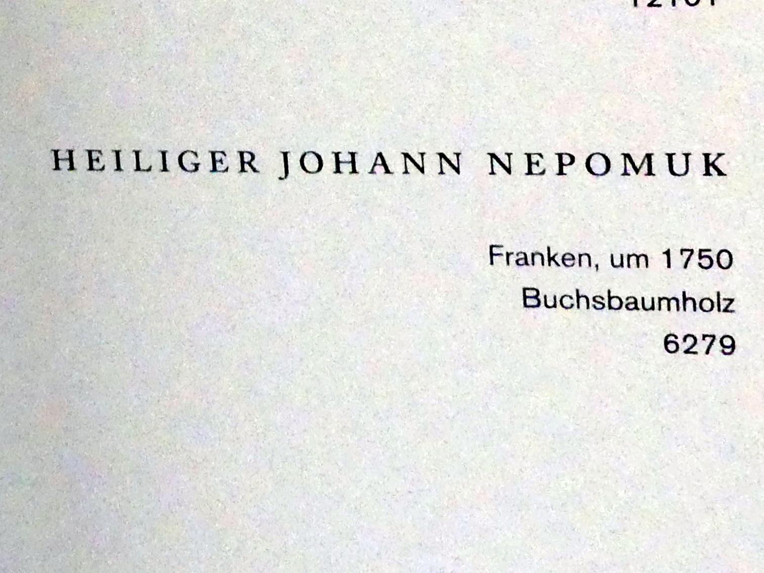 Heiliger Johann Nepomuk, Augsburg, Maximilianmuseum, Sammlung Röhrer, um 1750, Bild 2/2