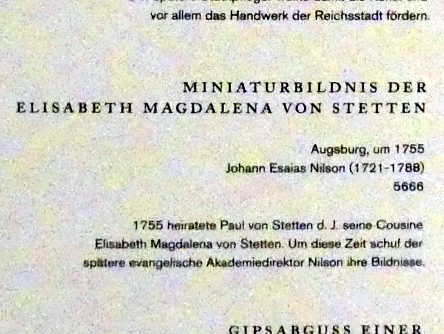 Johannes Esaias Nilson (1755–1780), Miniaturbildnis der Elisabeth Magdalena von Stetten, Augsburg, Maximilianmuseum, Kunstakademie Augsburg, um 1755, Bild 2/2