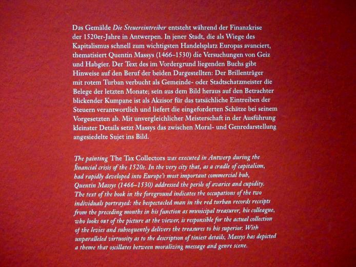 Quinten Massys (1514–1530), Die Steuereintreiber, Wien, Albertina, Ausstellung "Die fürstliche Sammlung Liechtenstein" vom 16.02.-10.06.2019, um 1525–1530, Bild 3/3