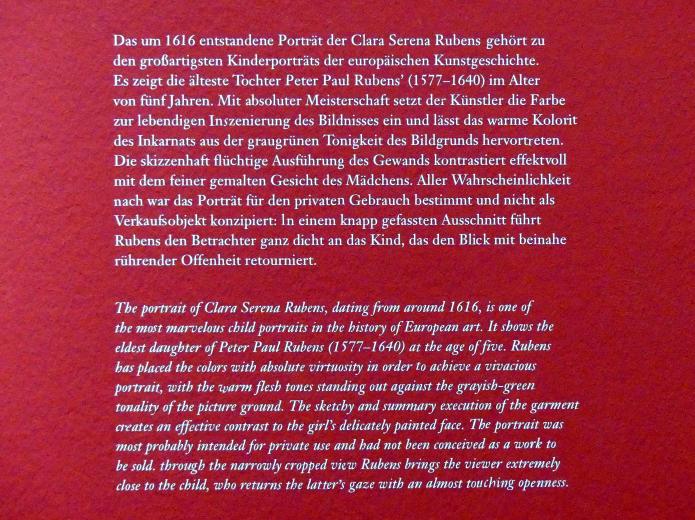 Peter Paul Rubens (1598–1640), Clara Serena Rubens, Wien, Albertina, Ausstellung "Die fürstliche Sammlung Liechtenstein" vom 16.02.-10.06.2019, um 1616, Bild 3/3