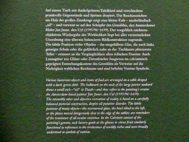 Jan Jansz. den Uyl (1632–1635), Frühstück mit Zinnkanne, Wien, Albertina, Ausstellung "Die fürstliche Sammlung Liechtenstein" vom 16.02.-10.06.2019, 1635, Bild 3/3