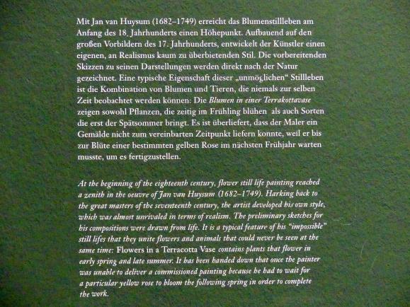 Jan van Huysum (1705–1749), Blumen in einer Terrakottavase, Wien, Albertina, Ausstellung "Die fürstliche Sammlung Liechtenstein" vom 16.02.-10.06.2019, um 1725, Bild 3/3