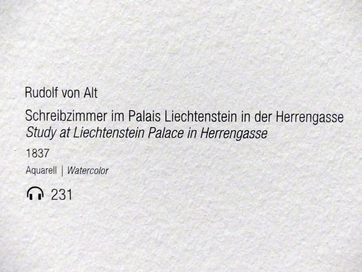 Rudolf von Alt (1827–1887), Schreibzimmer im Palais Liechtenstein in der Herrengasse, Wien, Albertina, Ausstellung "Rudolf von Alt und seine Zeit" vom 16.02.-10.06.2019, Fürstliche Pracht, 1837, Bild 2/2