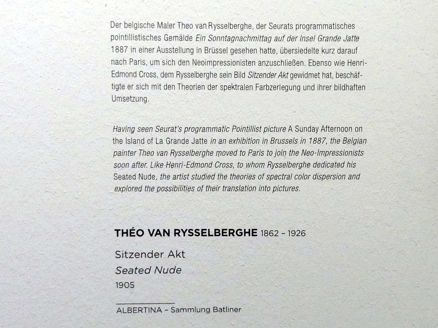 Théo van Rysselberghe (1887–1917), Sitzender Akt, Wien, Albertina, Sammlung Batliner, Saal 1, 1905, Bild 2/2