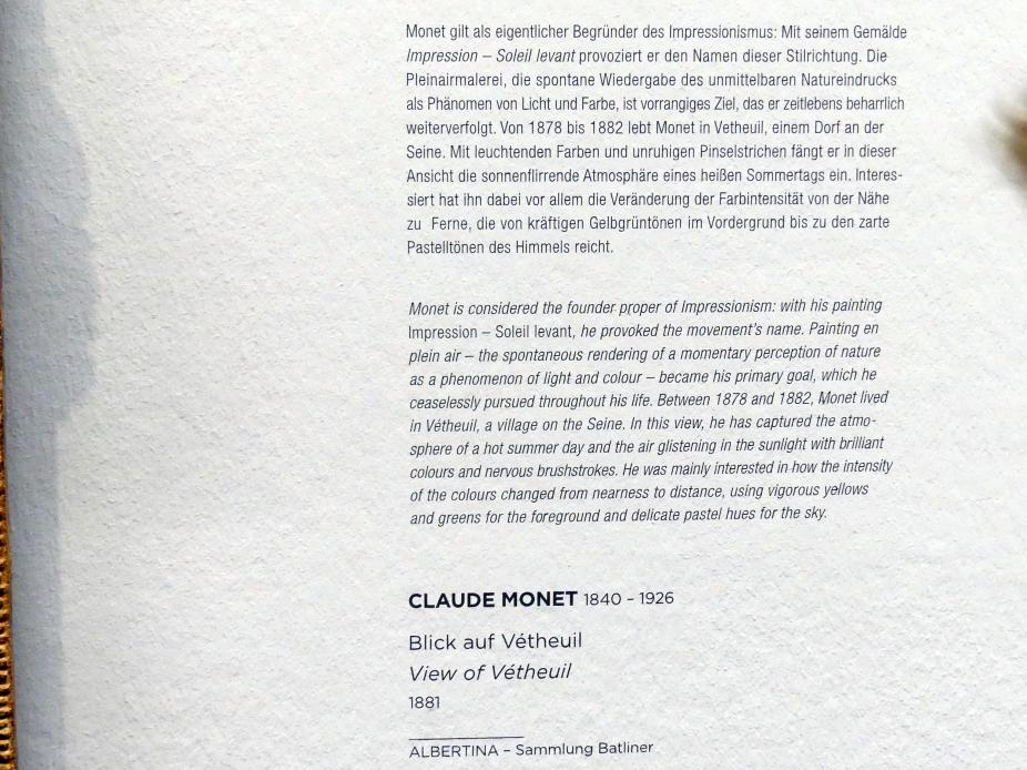 Claude Monet (1864–1925), Blick auf Vétheuil, Wien, Albertina, Sammlung Batliner, Saal 1, 1881, Bild 2/2