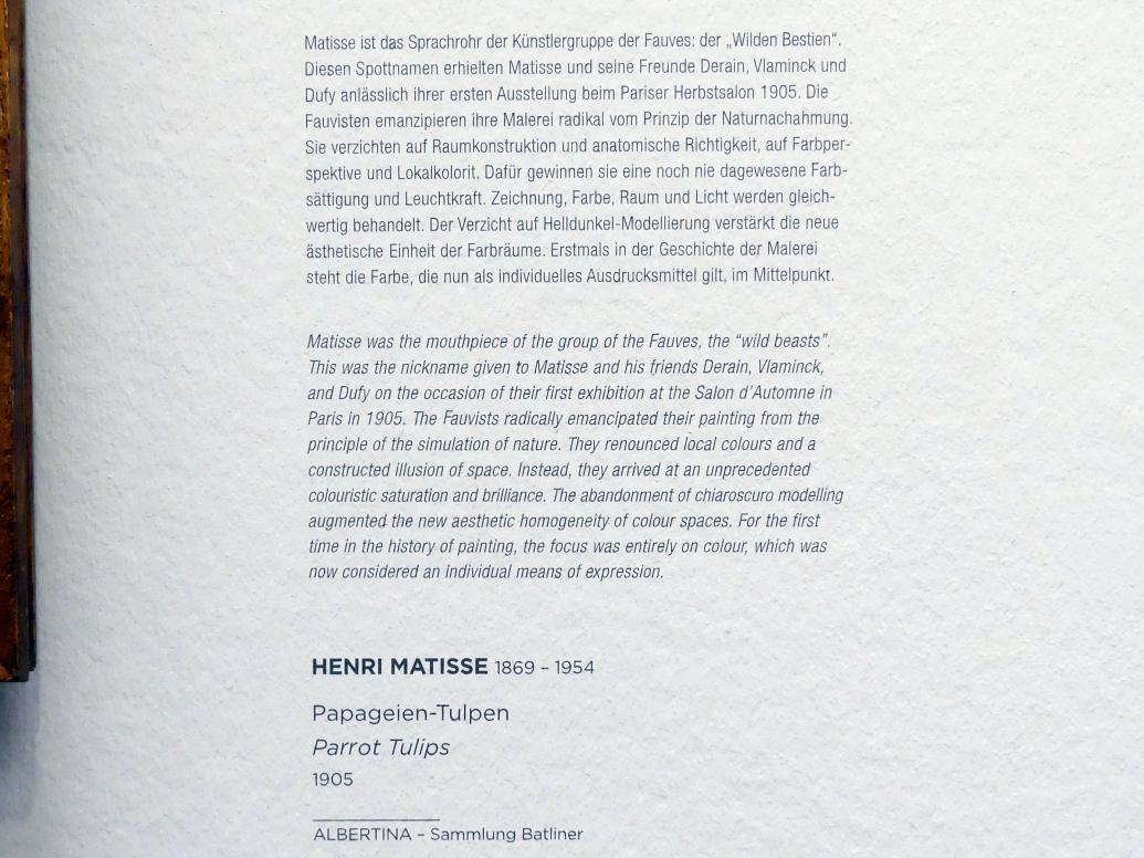 Henri Matisse (1898–1953), Papageien-Tulpen, Wien, Albertina, Sammlung Batliner, Saal 2, 1905, Bild 2/2