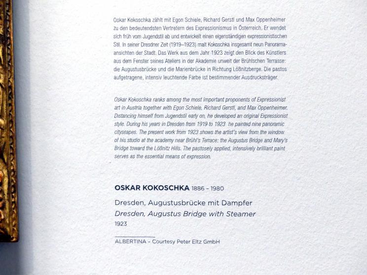 Oskar Kokoschka (1909–1955), Dresden, Augustusbrücke mit Dampfer, Wien, Albertina, Sammlung Batliner, Saal 3, 1923, Bild 2/2