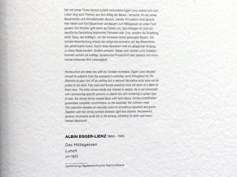 Albin Egger-Lienz (1899–1924), Das Mittagessen, Wien, Albertina, Sammlung Batliner, Saal 4, um 1923, Bild 2/2