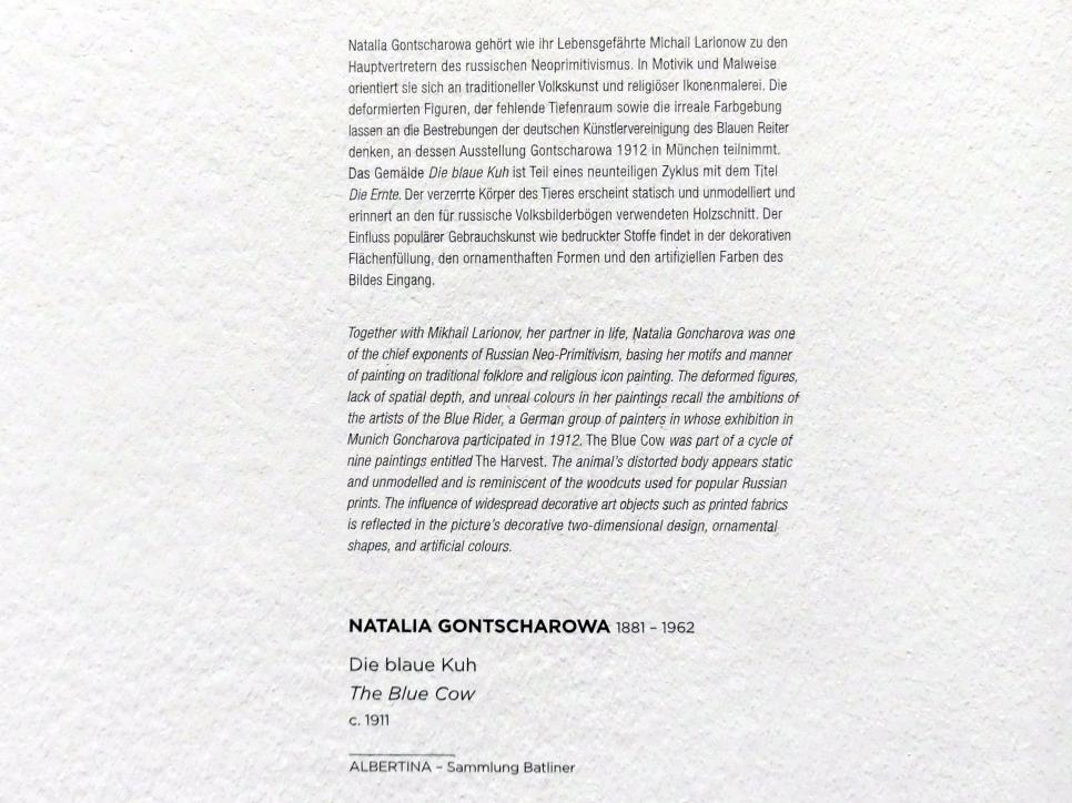 Natalija Sergejewna Gontscharowa (1908–1954), Die blaue Kuh, Wien, Albertina, Sammlung Batliner, Saal 6, um 1911, Bild 2/2