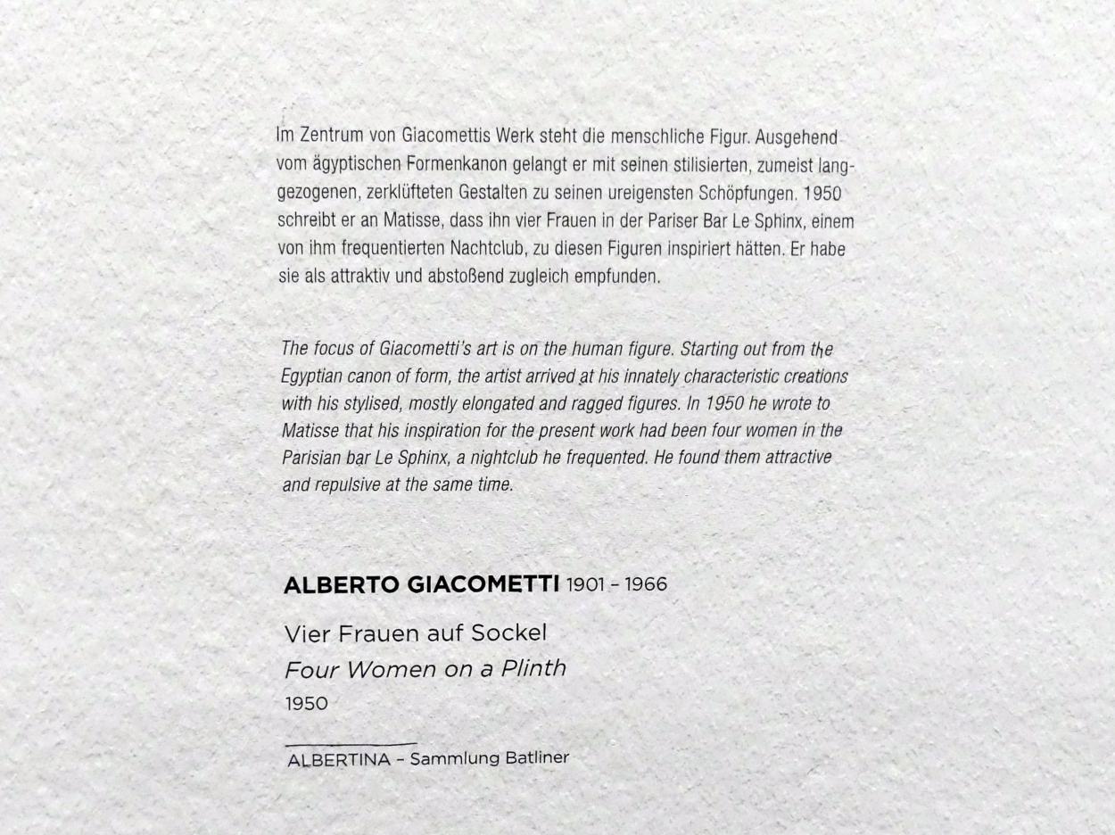 Alberto Giacometti (1914–1965), Vier Frauen auf Sockel, Wien, Albertina, Sammlung Batliner, Saal 7, 1950, Bild 4/4