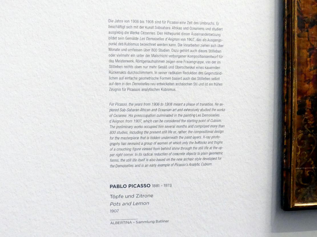 Pablo Picasso (1897–1972), Töpfe und Zitrone, Wien, Albertina, Sammlung Batliner, Saal 8, 1907, Bild 2/2