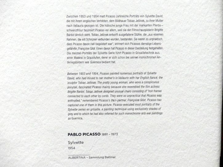 Pablo Picasso (1897–1972), Sylvette, Wien, Albertina, Sammlung Batliner, Saal 8, 1954, Bild 2/2
