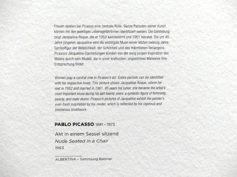 Pablo Picasso (1897–1972), Akt in einem Sessel sitzend, Wien, Albertina, Sammlung Batliner, Saal 8, 1963, Bild 2/2