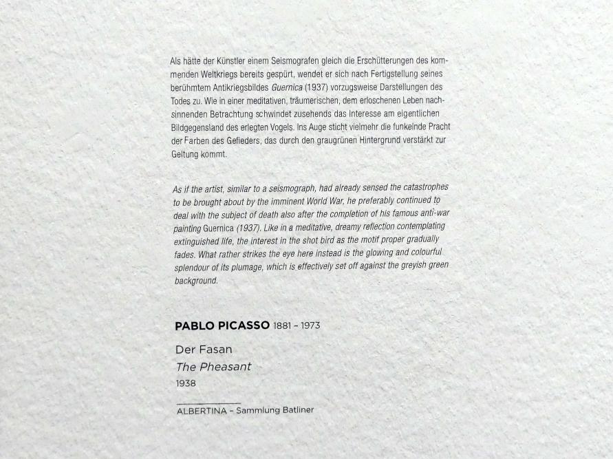 Pablo Picasso (1897–1972), Der Fasan, Wien, Albertina, Sammlung Batliner, Saal 8, 1938, Bild 2/2