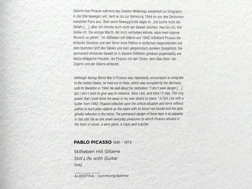Pablo Picasso (1897–1972), Stillleben mit Gitarre, Wien, Albertina, Sammlung Batliner, Saal 8, 1942, Bild 2/2