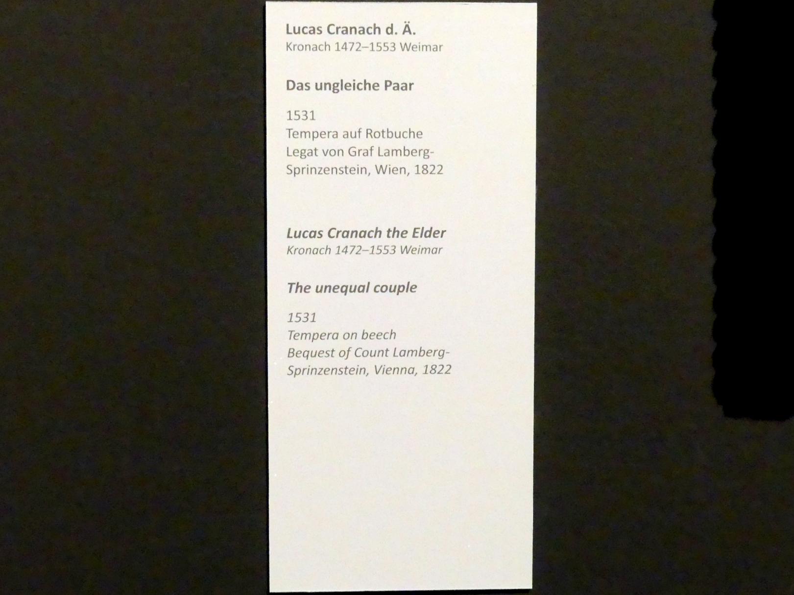 Lucas Cranach der Ältere (1502–1550), Das ungleiche Paar, Wien, Akademie der bildenden Künste, 1531, Bild 2/2