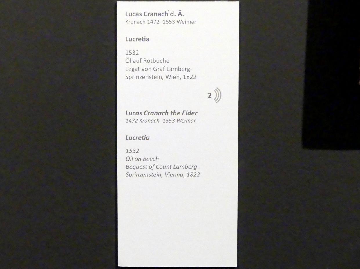 Lucas Cranach der Ältere (1502–1550), Lucretia, Wien, Akademie der bildenden Künste, 1532, Bild 2/3