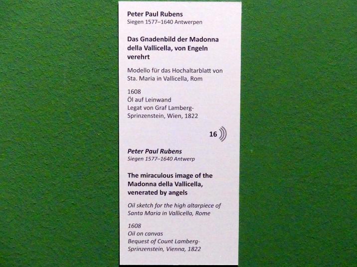 Peter Paul Rubens (1598–1650), Das Gnadenbild der Madonna della Vallicella, von Engeln verehrt, Rom, Chiesa Nuova (Santa Maria in Vallicella), jetzt Wien, Akademie der bildenden Künste, 1608, Bild 2/2
