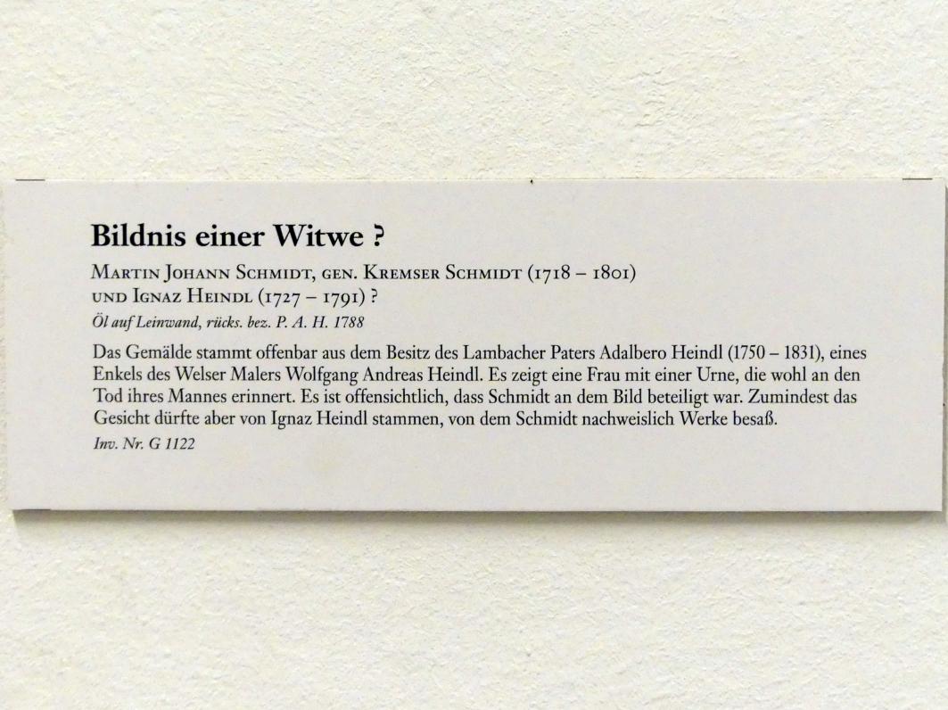 Martin Johann Schmidt (Kremser Schmidt) (1756–1790), Bildnis einer Witwe ?, Linz, Oberösterreichisches Landesmuseum, Welt der Männer - Welt der Frauen, 1788, Bild 2/2