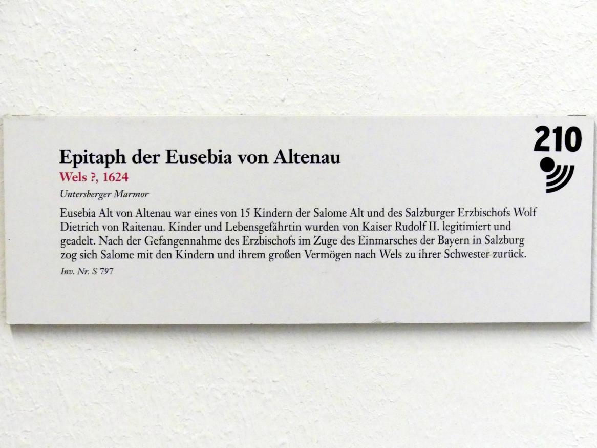 Epitaph der Eusebia von Altenau, Linz, Oberösterreichisches Landesmuseum, Welt der Männer - Welt der Frauen, 1624, Bild 2/2