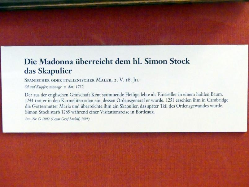 Die Madonna überreicht dem hl. Simon Stock das Skapulier, Linz, Oberösterreichisches Landesmuseum, Welt der Männer - Welt der Frauen, 1732, Bild 2/2