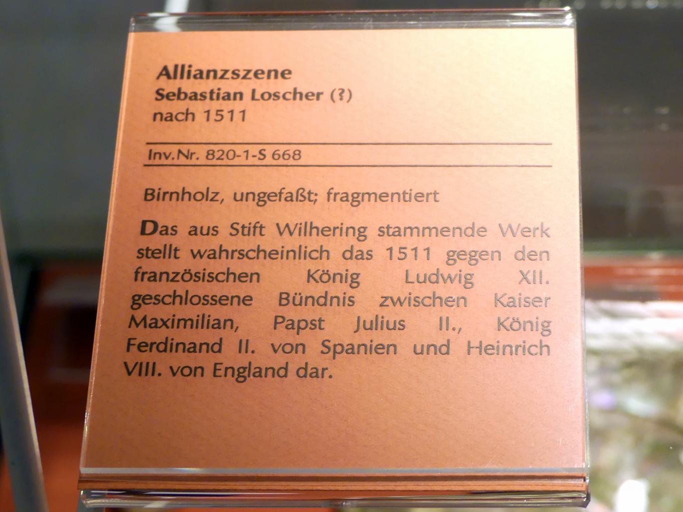 Sebastian Loscher (1512–1525), Allianzszene, Wilhering, ehem. Zisterzienserabtei, jetzt Linz, Oberösterreichisches Landesmuseum, Renaissance und Manierismus, nach 1511, Bild 2/2