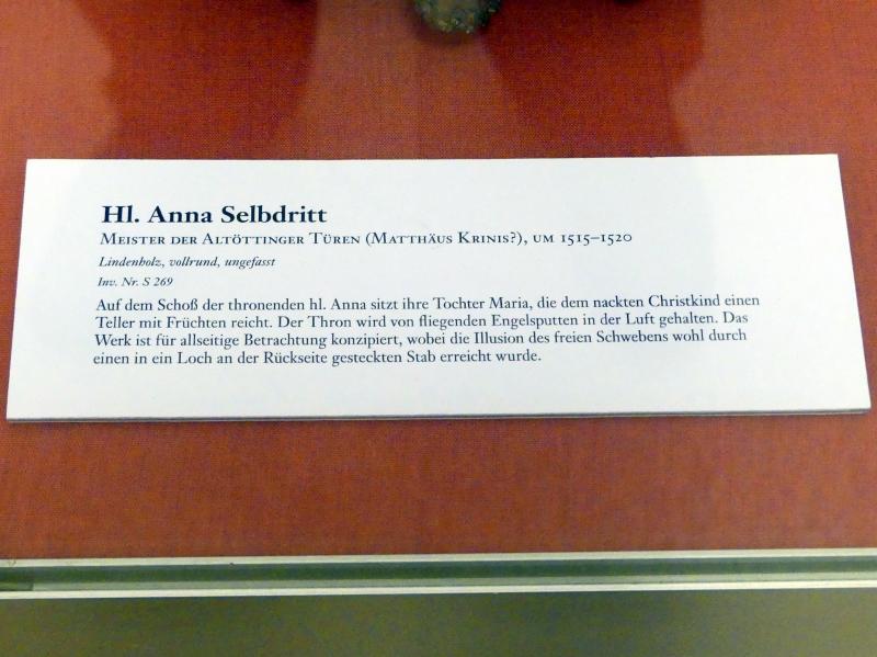 Meister der Altöttinger Türen (Matthäus Krinis?) (1517–1525), Hl. Anna Selbdritt, Linz, Oberösterreichisches Landesmuseum, Die Kunst der Donauschule, um 1515–1520, Bild 3/3
