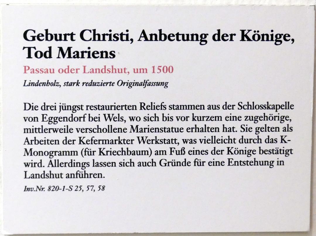 Geburt Christi, Anbetung der Könige, Tod Mariens, Eggendorf, Schloss Eggendorf, jetzt Linz, Oberösterreichisches Landesmuseum, Die Zeit der Schnitzaltäre, um 1500, Bild 5/5