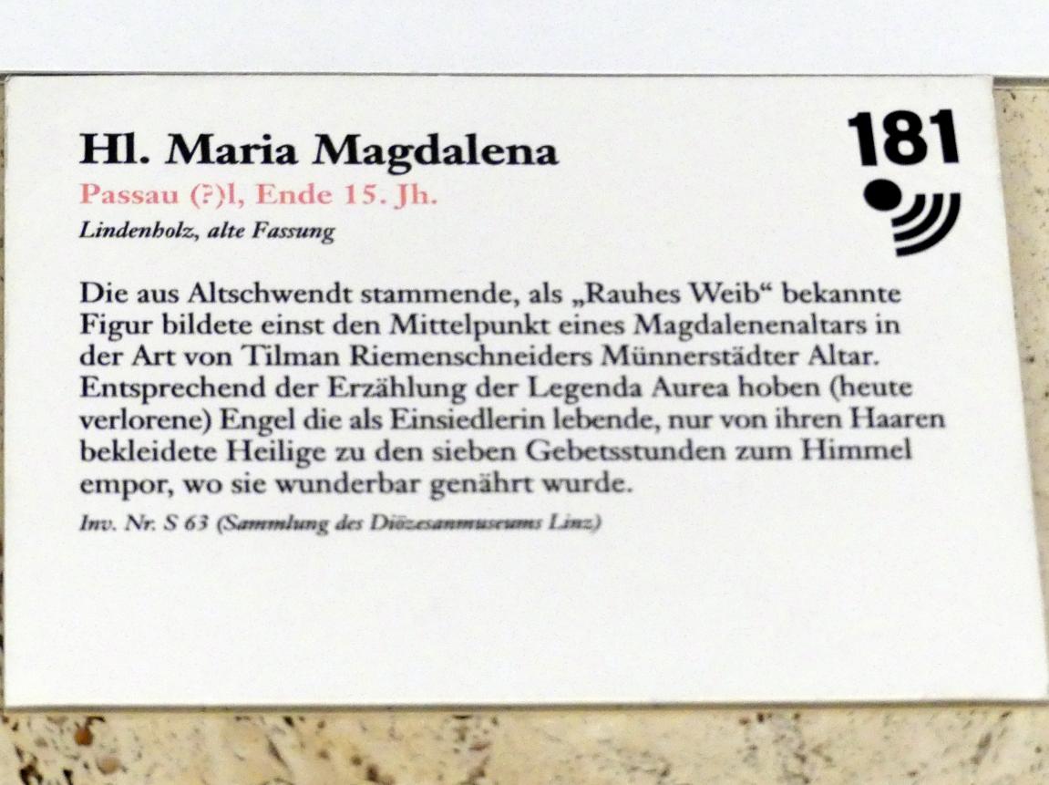Hl. Maria Magdalena, Linz, Oberösterreichisches Landesmuseum, Die Zeit der Schnitzaltäre, Ende 15. Jhd., Bild 3/3