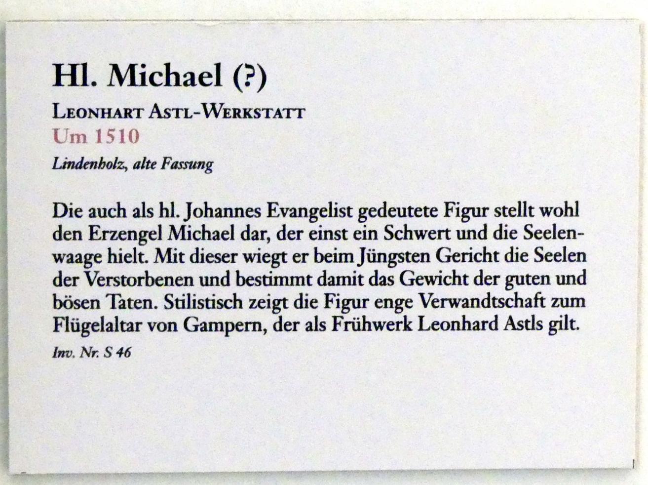 Hl. Michael (?), Linz, Oberösterreichisches Landesmuseum, Kunst und Glaube im Spätmittelalter, um 1510, Bild 2/2