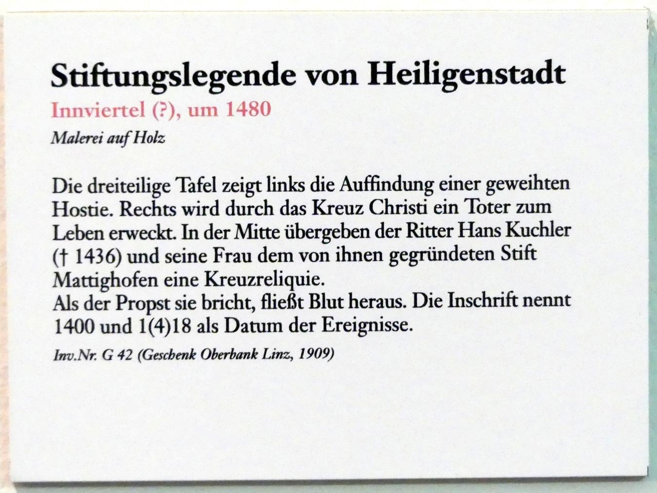Stiftungslegende von Heiligenstadt, Linz, Oberösterreichisches Landesmuseum, Kunst und Glaube im Spätmittelalter, um 1480, Bild 2/2