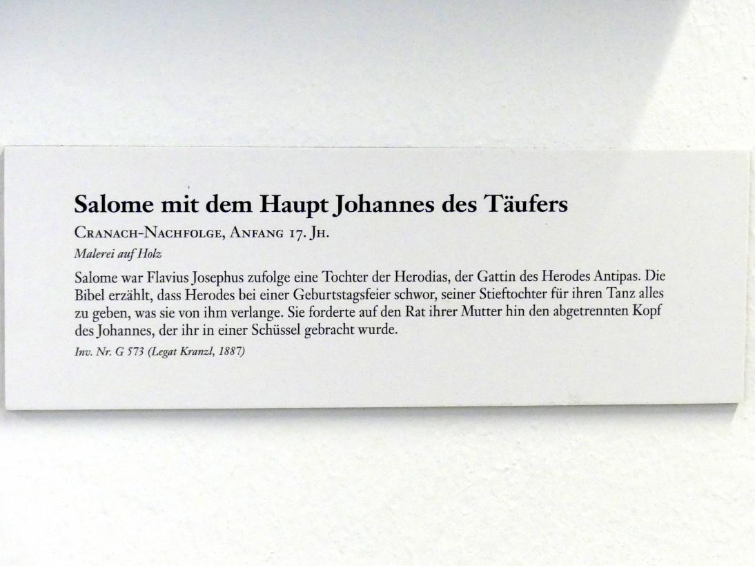 Salome mit dem Haupt Johannes des Täufers, Linz, Oberösterreichisches Landesmuseum, Welt der Männer - Welt der Frauen, Beginn 17. Jhd., Bild 2/2