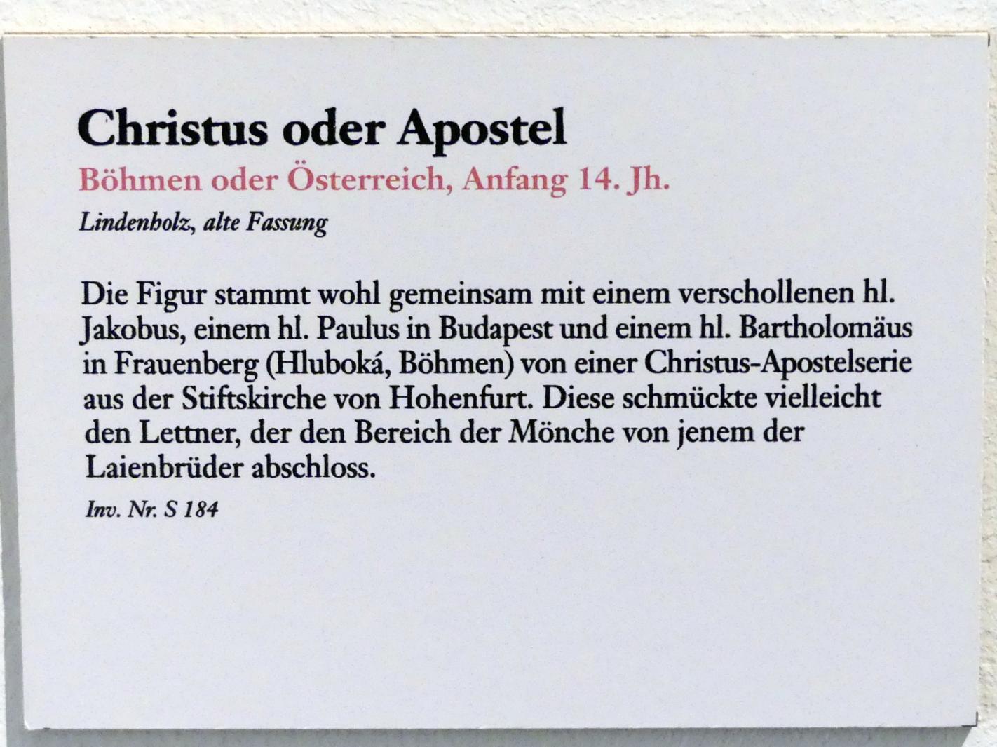 Christus oder Apostel, Hohenfurth (Vyšší Brod), Zisterzienser-Abtei, jetzt Linz, Oberösterreichisches Landesmuseum, Von der Romanik zur Spätgotik, Beginn 14. Jhd., Bild 3/3