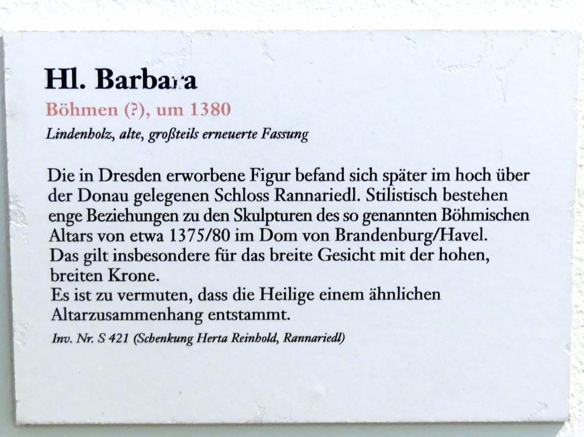 Hl. Barbara, Linz, Oberösterreichisches Landesmuseum, Von der Romanik zur Spätgotik, um 1380, Bild 3/3