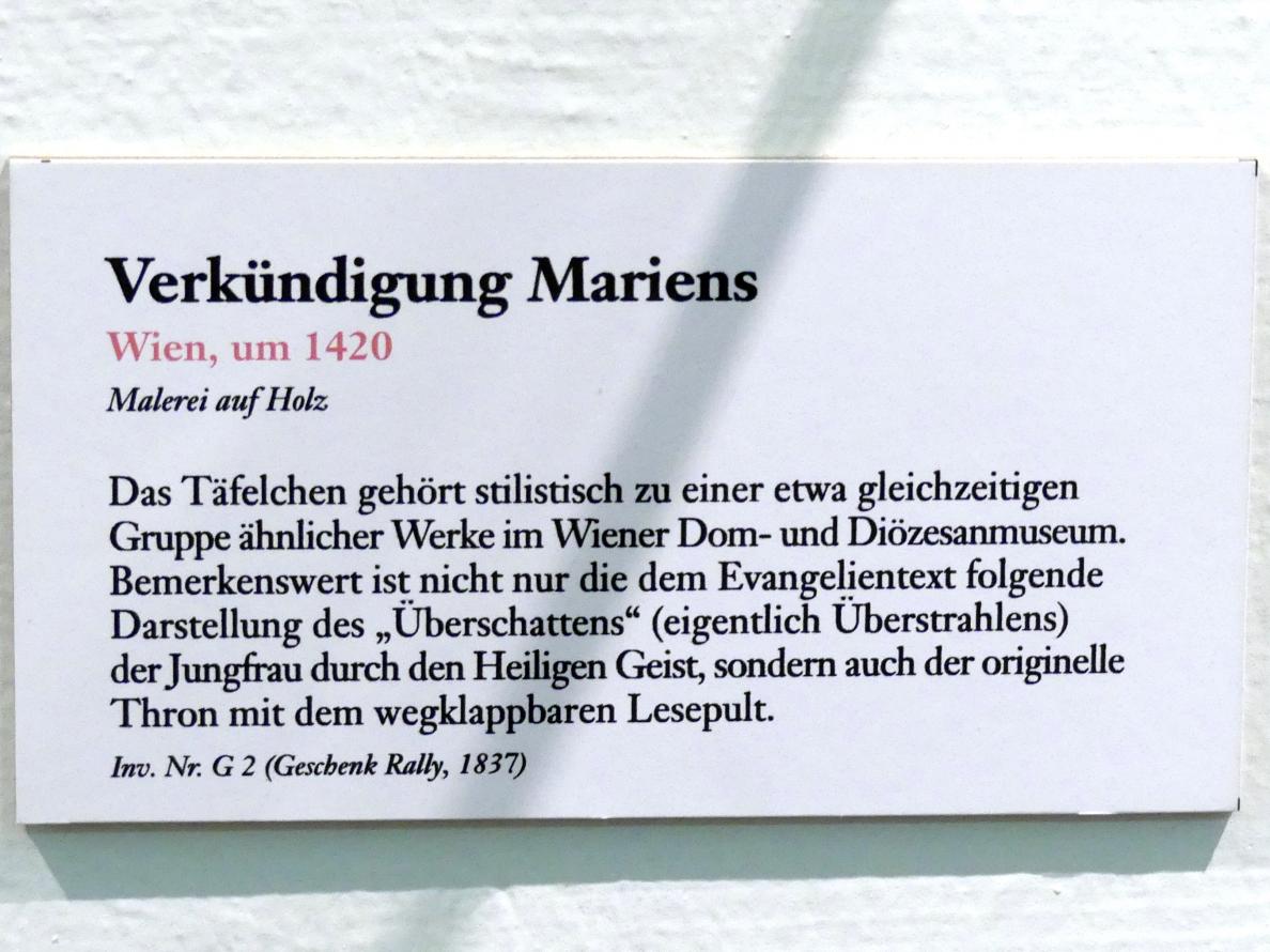 Verkündigung Mariens, Linz, Oberösterreichisches Landesmuseum, Von der Romanik zur Spätgotik, um 1420, Bild 2/2